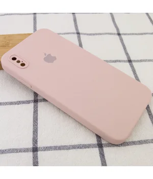 Чехол Silicone Case Square Full Camera Protective (AA) для Apple iPhone XS (5.8") Розовый / Pink Sand