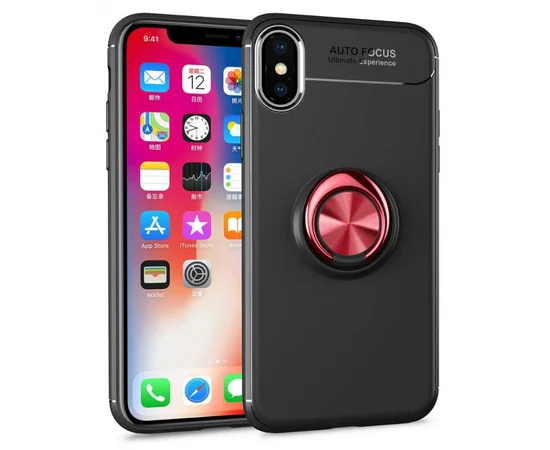 TPU чохол Deen ColorRing під магнітний тримач для Apple iPhone X (5.8 ") Чорний / Червоний
