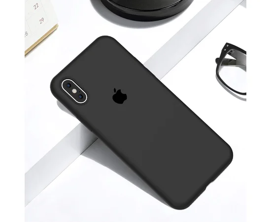 Чехол Silicone case (A) (с закрытым низом) для Apple iPhone X/XS Черный / Black