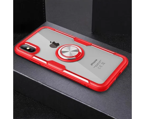 TPU+PC чехол Deen CrystalRing for Magnet (opp) для Apple iPhone X / XS (5.8") Бесцветный / Красный