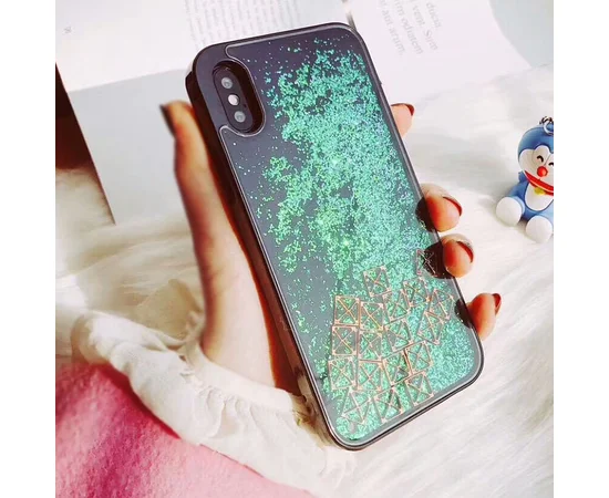 TPU+PC чехол Liquid (glitter) для Apple iPhone X/XS Тетрис / Зеленый