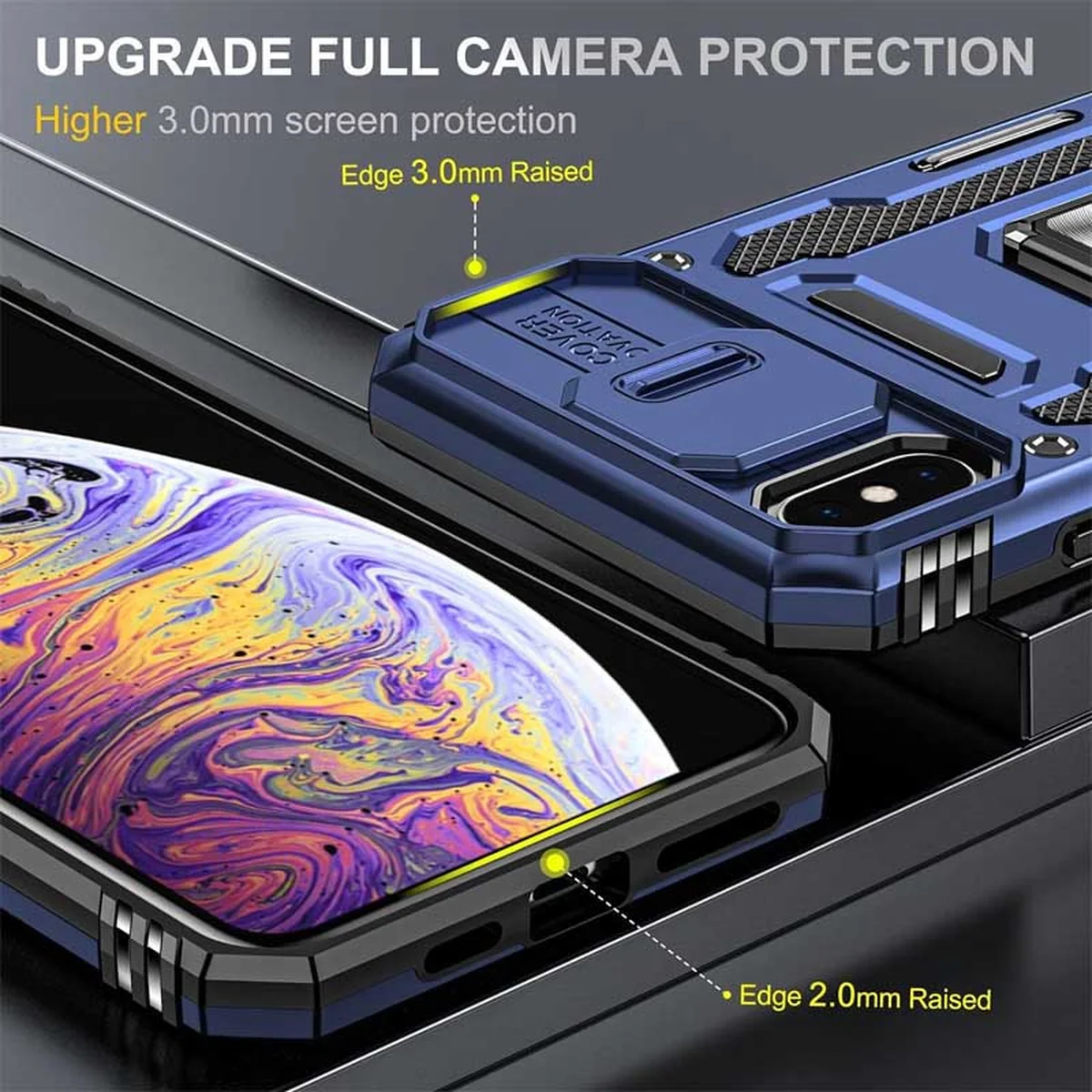 Ударопрочный чехол Camshield Army Ring для Apple iPhone X / XS (5.8") Синий / Navy