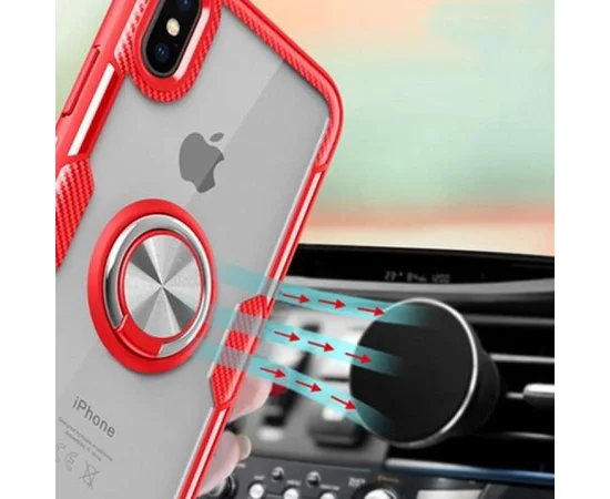 TPU+PC чехол Deen CrystalRing for Magnet (opp) для Apple iPhone X / XS (5.8") Бесцветный / Красный