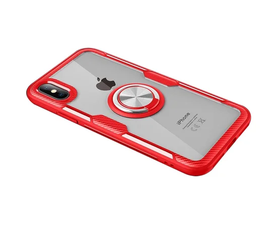 TPU+PC чехол Deen CrystalRing for Magnet (opp) для Apple iPhone X / XS (5.8") Бесцветный / Красный