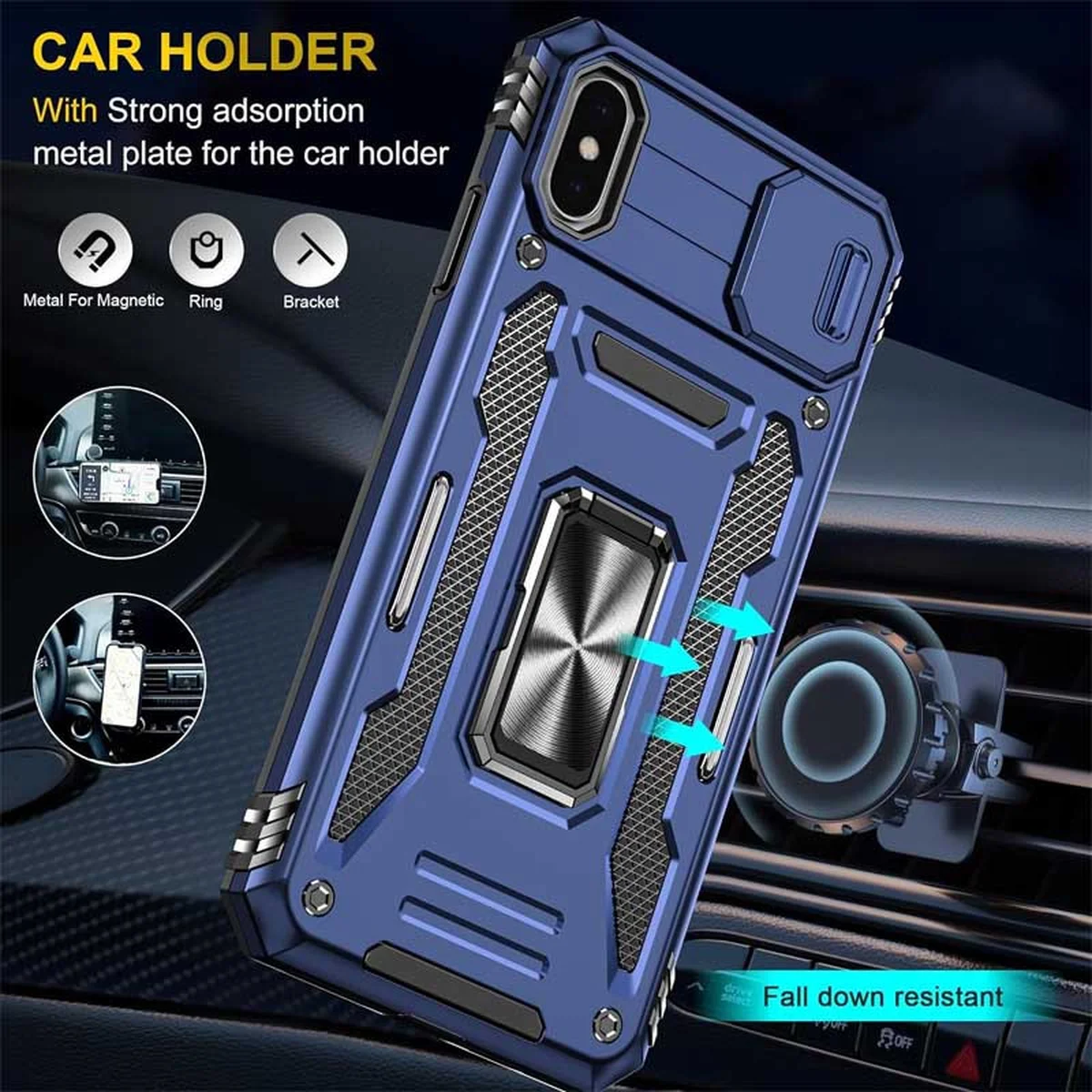 Ударопрочный чехол Camshield Army Ring для Apple iPhone X / XS (5.8") Синий / Navy