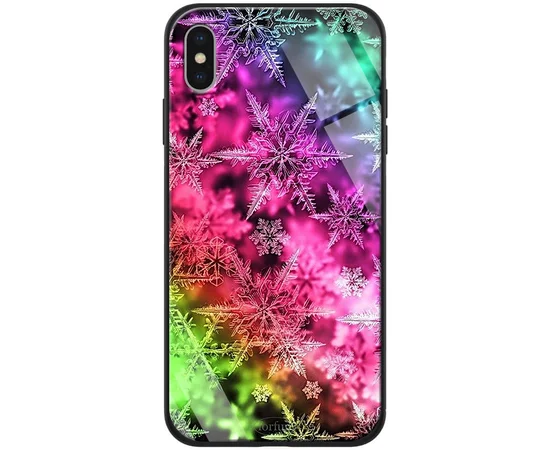 TPU+Glass чехол ForFun для Apple iPhone X / XS (5.8") Разноцветные Снежинки / Розовый