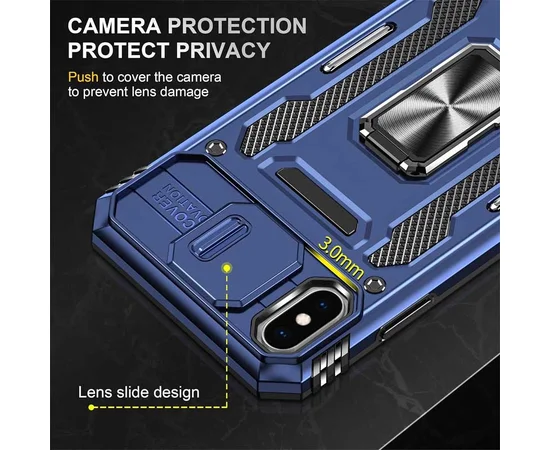 Ударопрочный чехол Camshield Army Ring для Apple iPhone X / XS (5.8") Синий / Navy