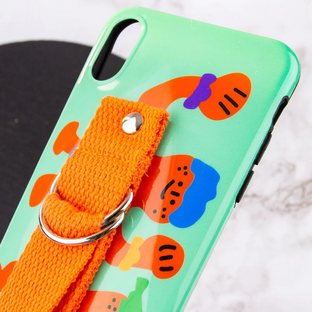 Чехол Funny Holder с цветным ремешком для Apple iPhone XR (6.1") Зеленый / Оранжевый