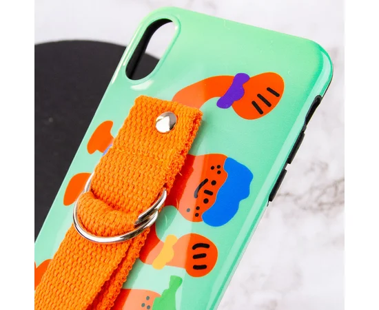Чехол Funny Holder с цветным ремешком для Apple iPhone XR (6.1") Зеленый / Оранжевый