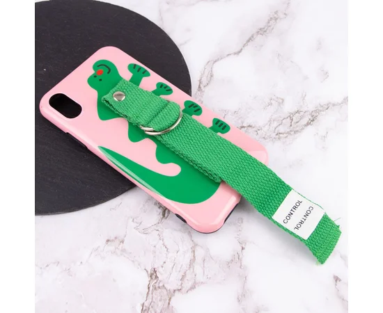 Чехол Funny Holder с цветным ремешком для Apple iPhone XR (6.1") Розовый / Зеленый