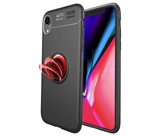 TPU чехол Deen ColorRing под магнитный держатель (opp) для Apple iPhone XR (6.1") Черный / Красный