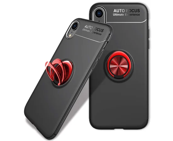 TPU чехол Deen ColorRing под магнитный держатель (opp) для Apple iPhone XR (6.1") Черный / Красный