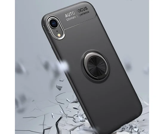 TPU чехол Deen ColorRing под магнитный держатель (opp) для Apple iPhone XR (6.1") Черный / Черный