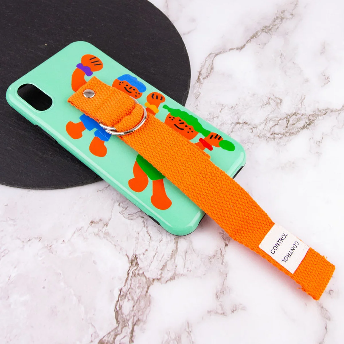 Чехол Funny Holder с цветным ремешком для Apple iPhone XR (6.1") Зеленый / Оранжевый