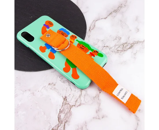 Чехол Funny Holder с цветным ремешком для Apple iPhone XR (6.1") Зеленый / Оранжевый