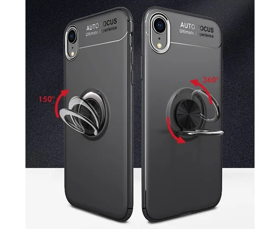 TPU чехол Deen ColorRing под магнитный держатель (opp) для Apple iPhone XR (6.1") Черный / Черный