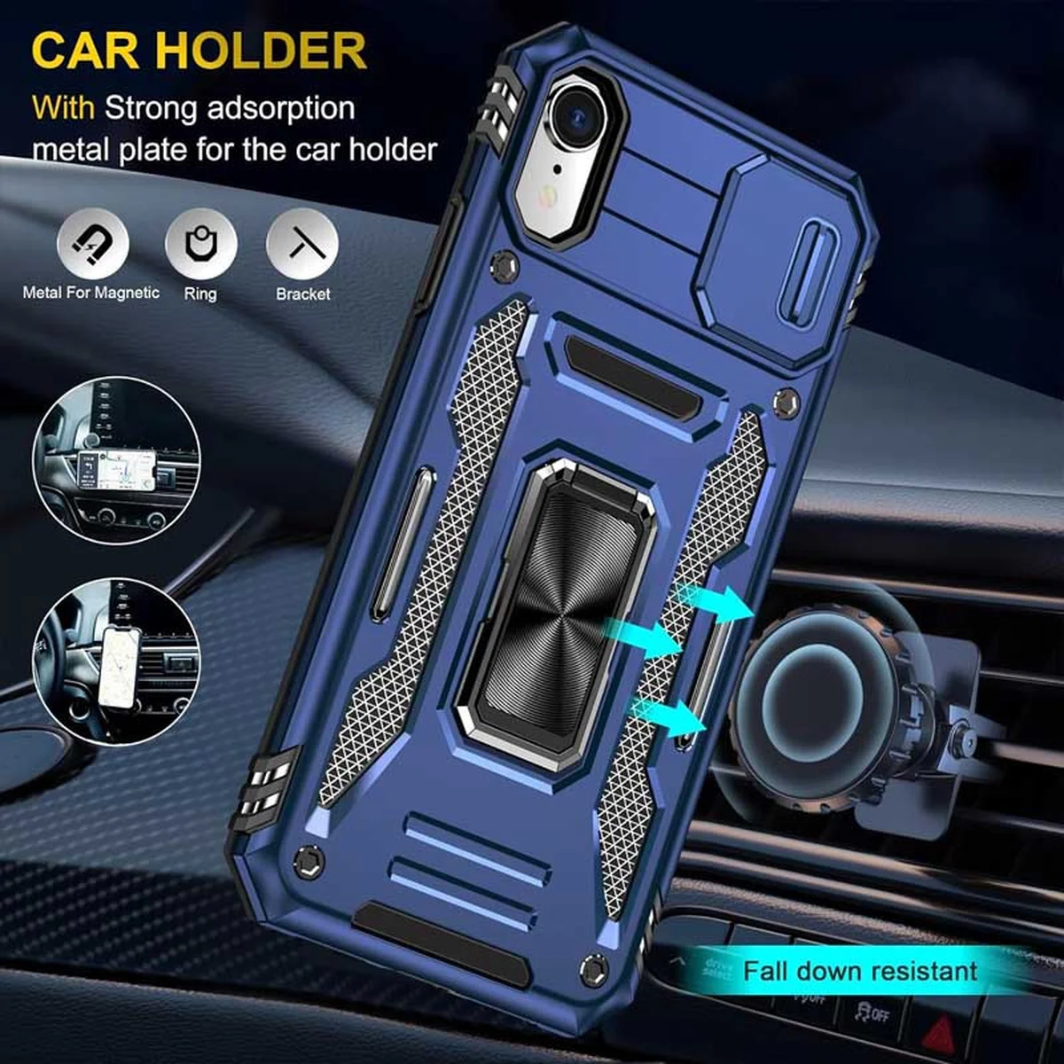 Ударопрочный чехол Camshield Army Ring для Apple iPhone XR (6.1") Синий / Navy