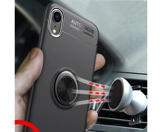 TPU чехол Deen ColorRing под магнитный держатель (opp) для Apple iPhone XR (6.1") Черный / Черный