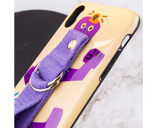 Чехол Funny Holder с цветным ремешком для Apple iPhone XR (6.1") Желтый / Фиолетовый