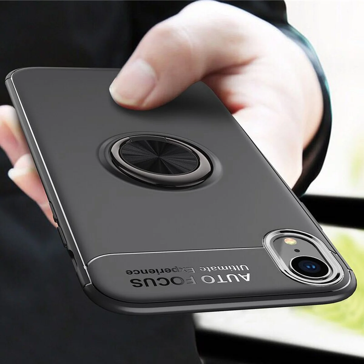 TPU чехол Deen ColorRing под магнитный держатель (opp) для Apple iPhone XR (6.1") Черный / Черный