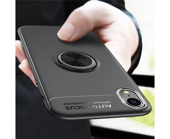 TPU чехол Deen ColorRing под магнитный держатель (opp) для Apple iPhone XR (6.1") Черный / Черный