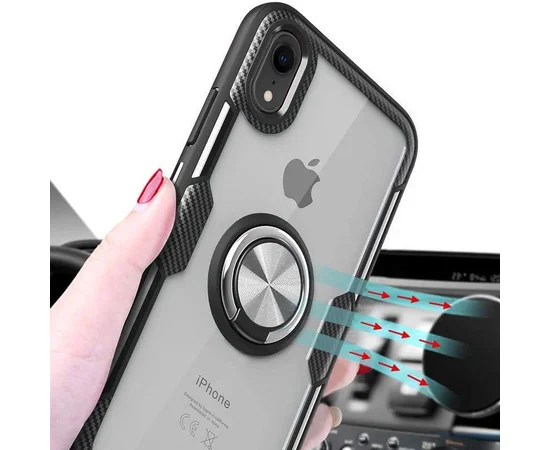 TPU+PC чехол Deen CrystalRing for Magnet (opp) для Apple iPhone XR (6.1") Бесцветный / Черный