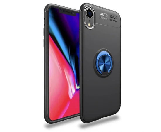 TPU чехол Deen ColorRing под магнитный держатель для Apple iPhone XR (6.1") Черный / Синий