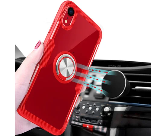 TPU+PC чехол Deen CrystalRing for Magnet (opp) для Apple iPhone XR (6.1") Бесцветный / Красный