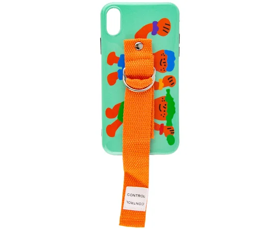 Чехол Funny Holder с цветным ремешком для Apple iPhone XR (6.1") Зеленый / Оранжевый