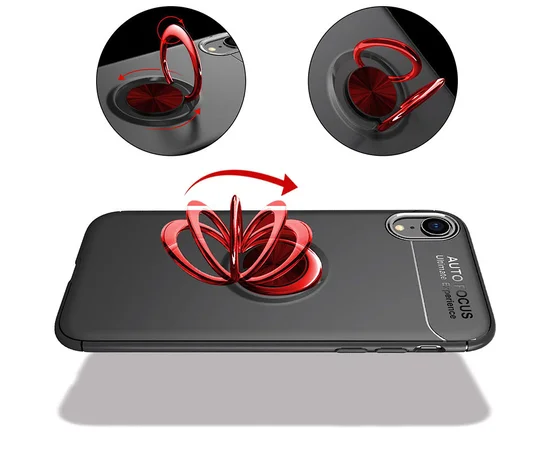 TPU чехол Deen ColorRing под магнитный держатель (opp) для Apple iPhone XR (6.1") Черный / Красный