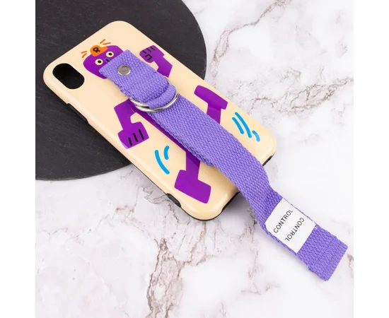 Чехол Funny Holder с цветным ремешком для Apple iPhone XR (6.1") Желтый / Фиолетовый