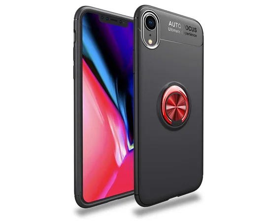 TPU чехол Deen ColorRing под магнитный держатель (opp) для Apple iPhone XR (6.1") Черный / Красный