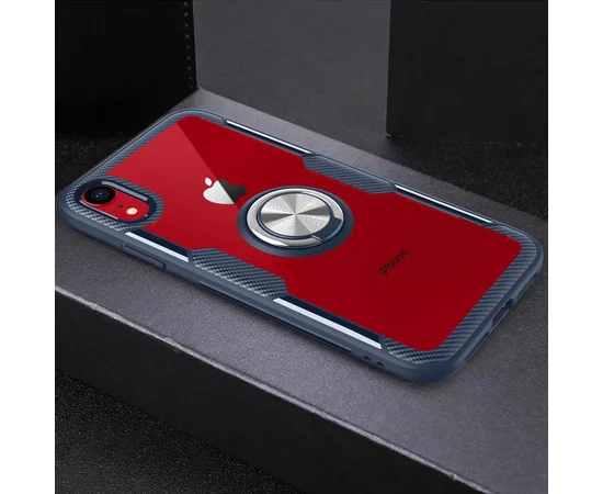 TPU+PC чехол Deen CrystalRing for Magnet (opp) для Apple iPhone XR (6.1") Бесцветный / Темно-синий