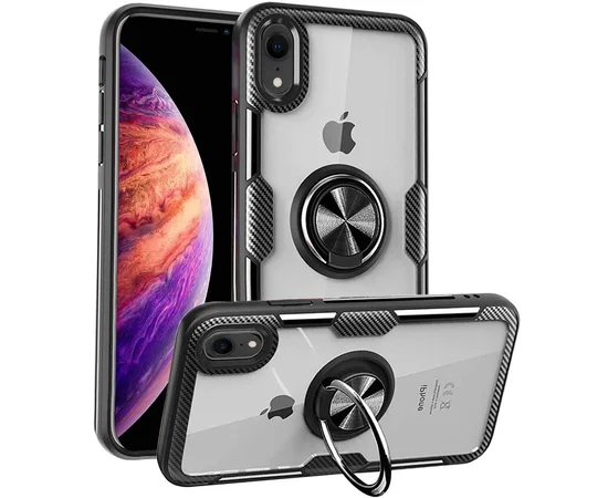 TPU+PC чехол Deen CrystalRing for Magnet (opp) для Apple iPhone XR (6.1") Бесцветный / Черный