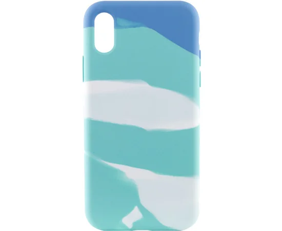 Чехол Silicone case full Aquarelle для Apple iPhone XR (6.1") Бирюзово-белый