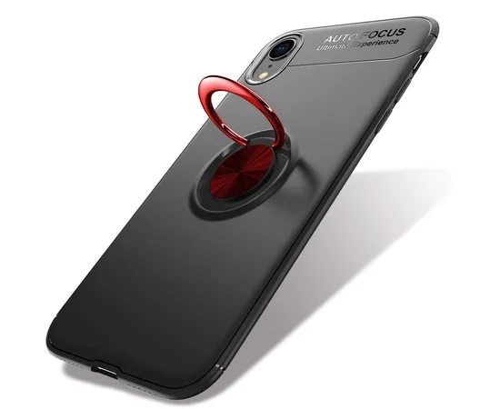 TPU чехол Deen ColorRing под магнитный держатель (opp) для Apple iPhone XR (6.1") Черный / Красный