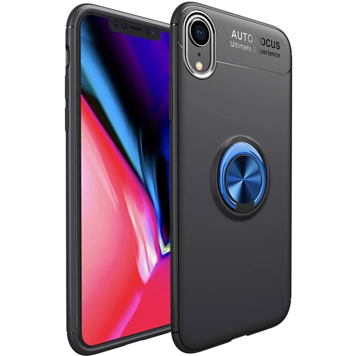 TPU чехол Deen ColorRing под магнитный держатель (opp) для Apple iPhone XR (6.1") Черный / Синий
