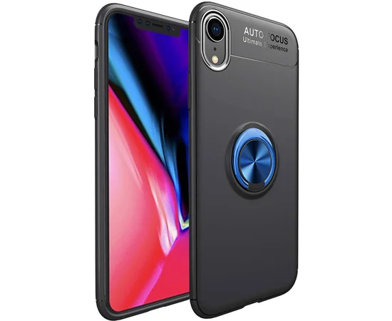 TPU чехол Deen ColorRing под магнитный держатель (opp) для Apple iPhone XR (6.1") Черный / Синий