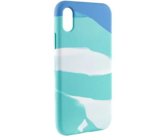 Чехол Silicone case full Aquarelle для Apple iPhone XR (6.1") Бирюзово-белый