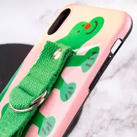 Чехол Funny Holder с цветным ремешком для Apple iPhone XR (6.1") Розовый / Зеленый
