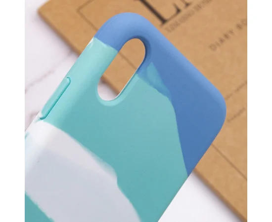 Чехол Silicone case full Aquarelle для Apple iPhone XR (6.1") Бирюзово-белый
