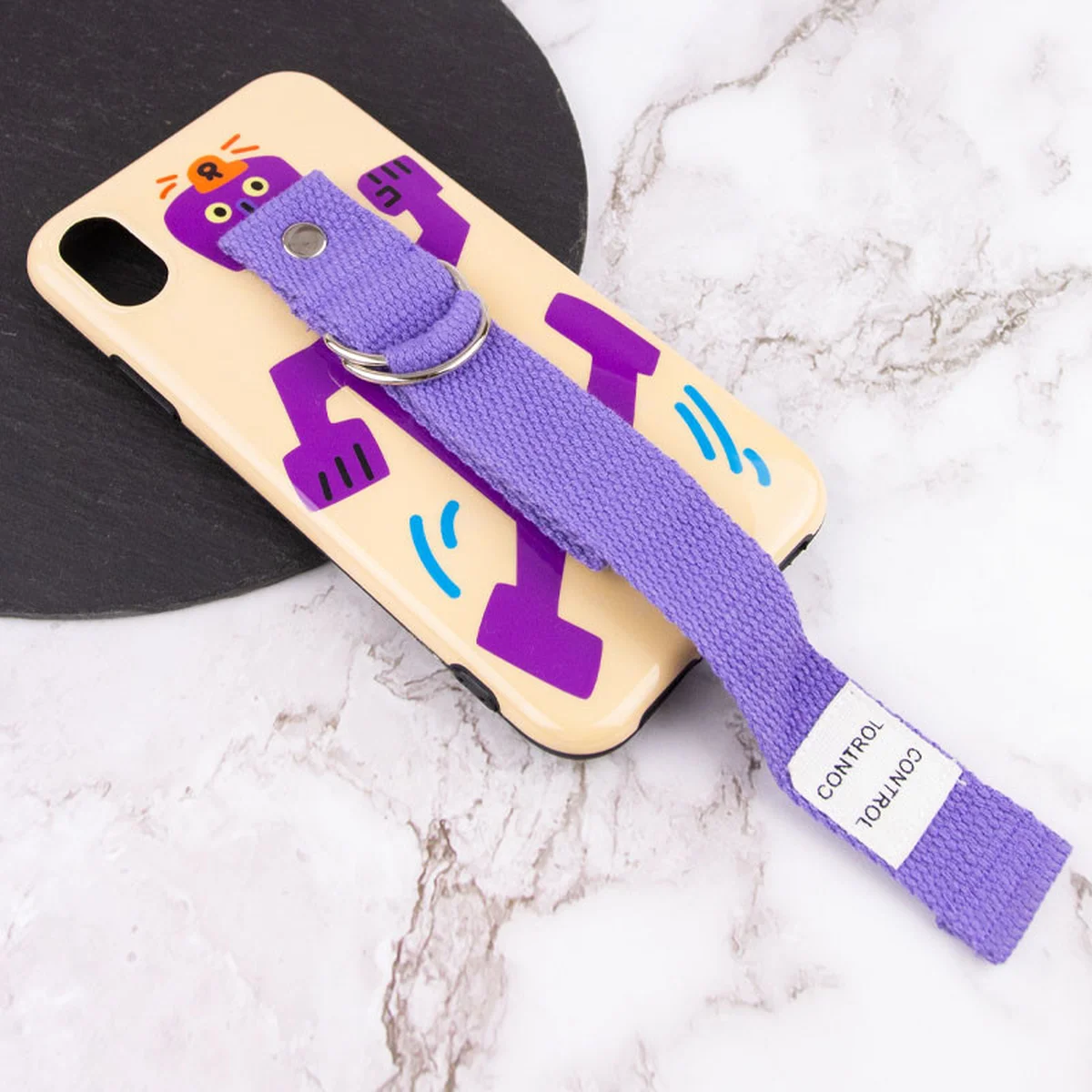 Чехол Funny Holder с цветным ремешком для Apple iPhone XR (6.1") Желтый / Фиолетовый