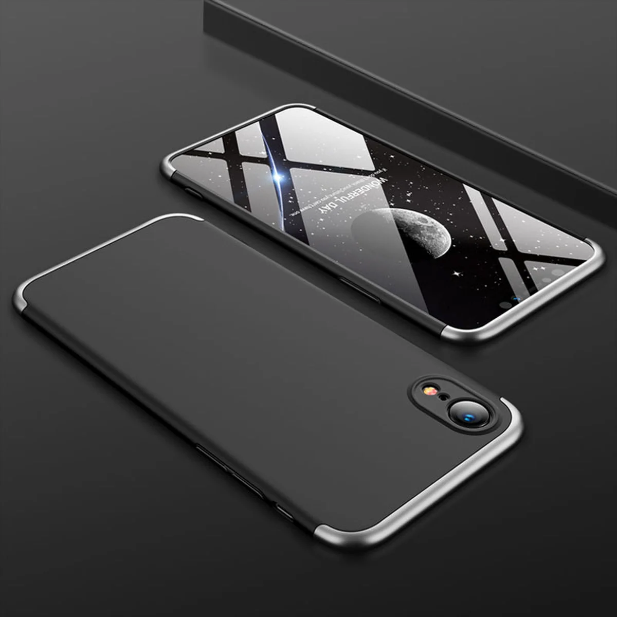 Пластиковая накладка GKK LikGus 360 градусов (opp) для Apple iPhone XR (6.1") Черный / Серебряный