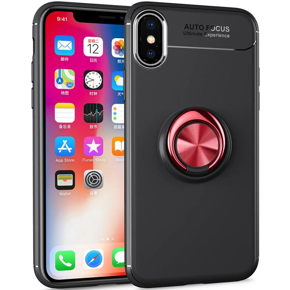 TPU чехол Deen ColorRing под магнитный держатель (opp) для Apple iPhone XS Max (6.5") Черный / Красный