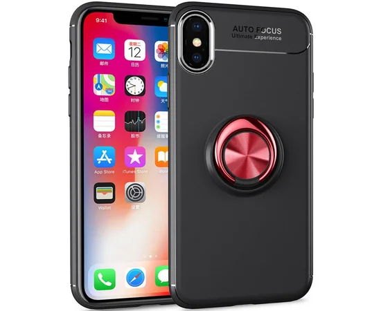TPU чехол Deen ColorRing под магнитный держатель (opp) для Apple iPhone XS Max (6.5") Черный / Красный