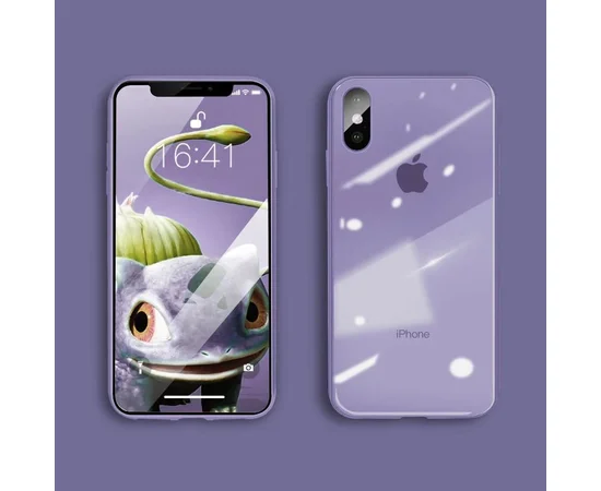 TPU+Glass чехол GLOSSY Logo series для Apple iPhone XS Max (6.5") Серый / Lavender Gray
