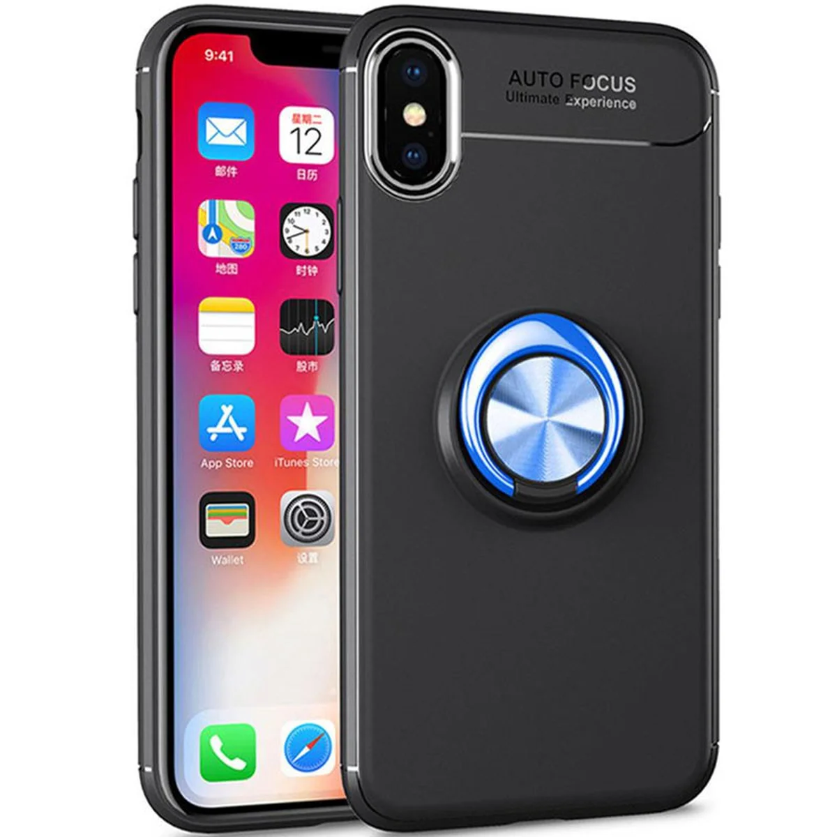 TPU чехол Deen ColorRing под магнитный держатель (opp) для Apple iPhone XS Max (6.5") Черный / Синий