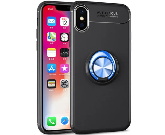 TPU чехол Deen ColorRing под магнитный держатель (opp) для Apple iPhone XS Max (6.5") Черный / Синий