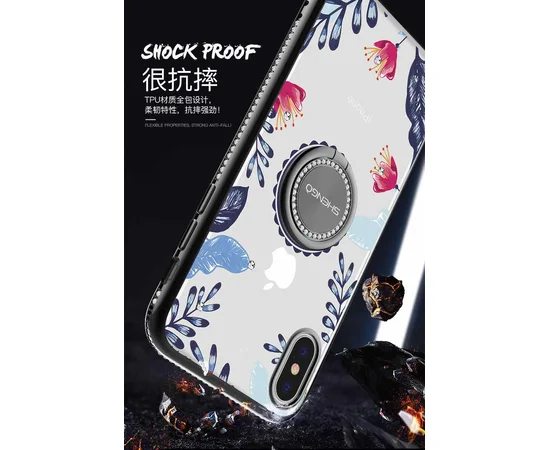 TPU чехол Shengo со стразами и кольцом-держателем для Apple iPhone XS Max (6.5") Черный