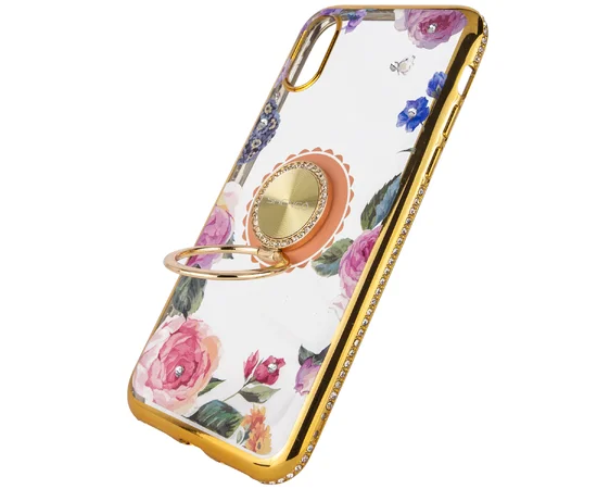 TPU чехол Shengo со стразами и кольцом-держателем для Apple iPhone XS Max (6.5") Золотой